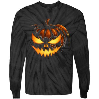 Scary Carved Pumpkin Face Jack O Lantern Halloween Costume Tie-Dye Long Sleeve Shirt