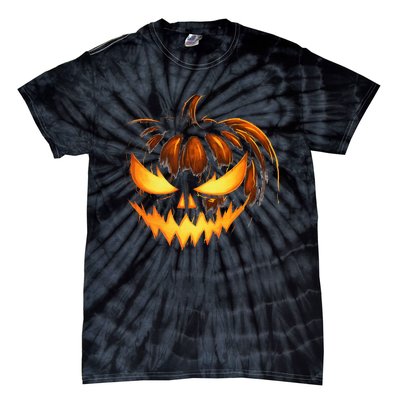 Scary Carved Pumpkin Face Jack O Lantern Halloween Costume Tie-Dye T-Shirt