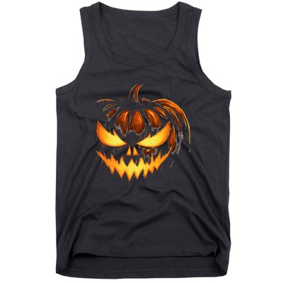 Scary Carved Pumpkin Face Jack O Lantern Halloween Costume Tank Top