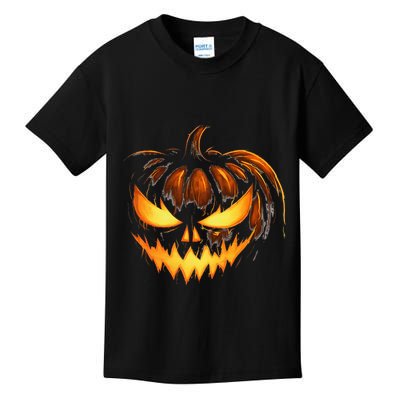 Scary Carved Pumpkin Face Jack O Lantern Halloween Costume Kids T-Shirt