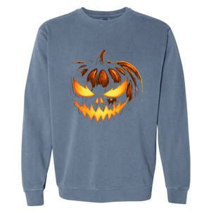 Scary Carved Pumpkin Face Jack O Lantern Halloween Costume Garment-Dyed Sweatshirt