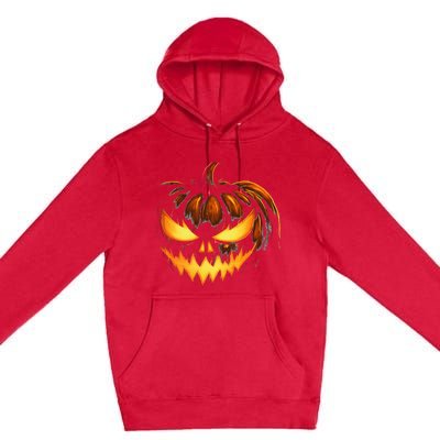 Scary Carved Pumpkin Face Jack O Lantern Halloween Costume Premium Pullover Hoodie