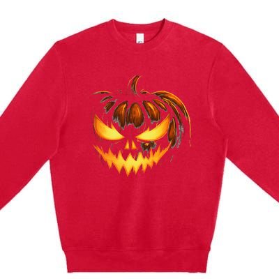 Scary Carved Pumpkin Face Jack O Lantern Halloween Costume Premium Crewneck Sweatshirt