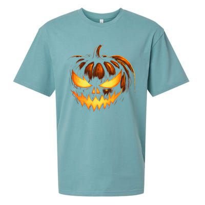 Scary Carved Pumpkin Face Jack O Lantern Halloween Costume Sueded Cloud Jersey T-Shirt