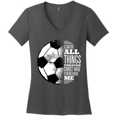 Soccer Christ Quote Women's V-Neck T-Shirt