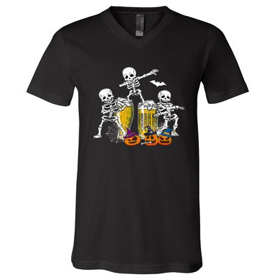 Skeletons Cheers Quirky Beer Halloween Costume Idea V-Neck T-Shirt