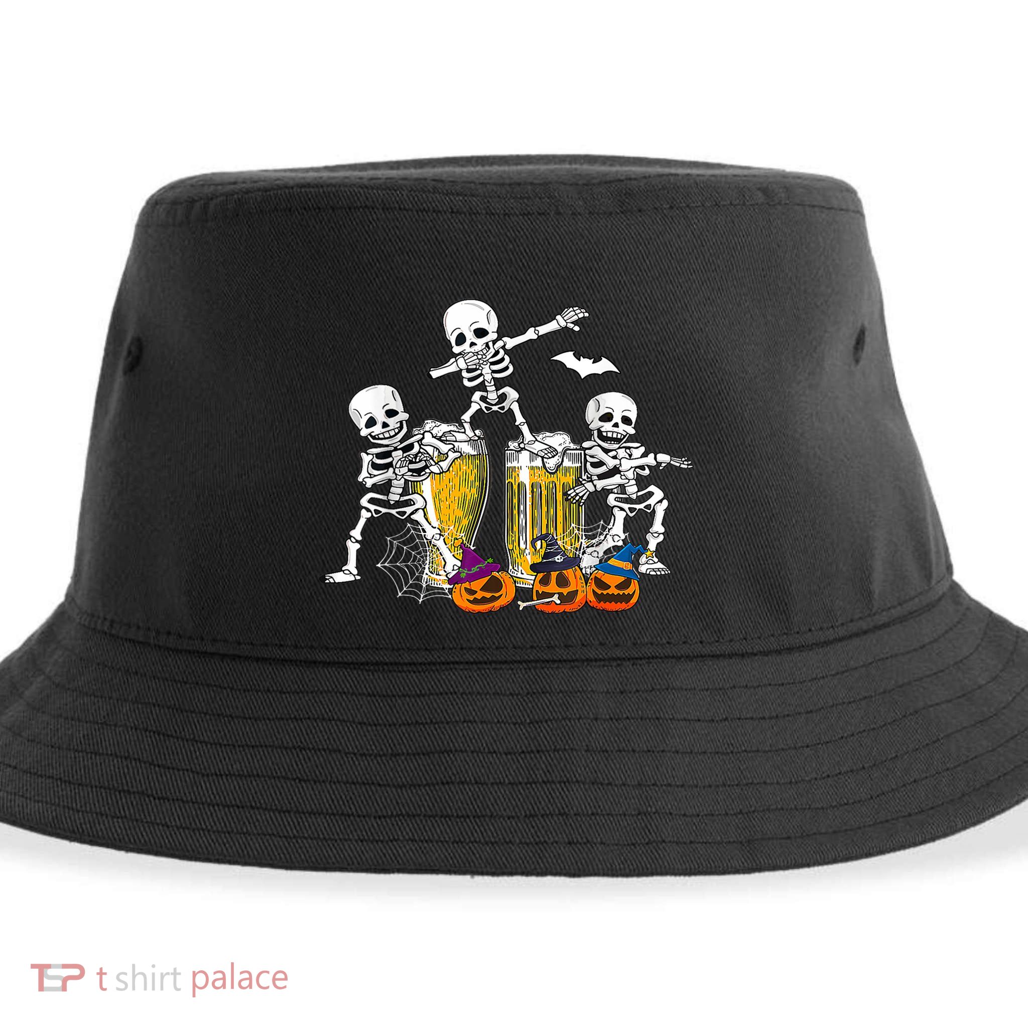 Skeletons Cheers Quirky Beer Halloween Costume Idea Sustainable Bucket Hat