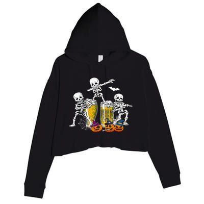 Skeletons Cheers Quirky Beer Halloween Costume Idea Crop Fleece Hoodie