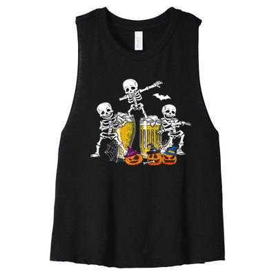 Skeletons Cheers Quirky Beer Halloween Costume Idea Women's Racerback Cropped Tank