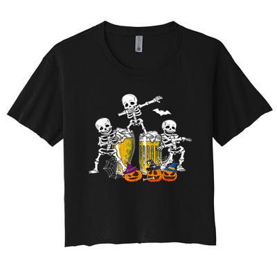 Skeletons Cheers Quirky Beer Halloween Costume Idea Women's Crop Top Tee