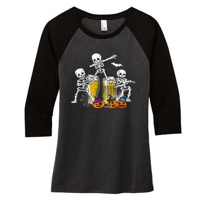 Skeletons Cheers Quirky Beer Halloween Costume Idea Women's Tri-Blend 3/4-Sleeve Raglan Shirt