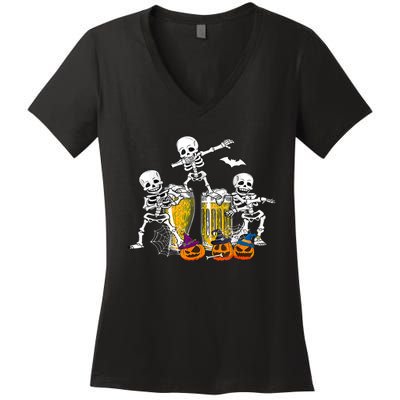 Skeletons Cheers Quirky Beer Halloween Costume Idea Women's V-Neck T-Shirt