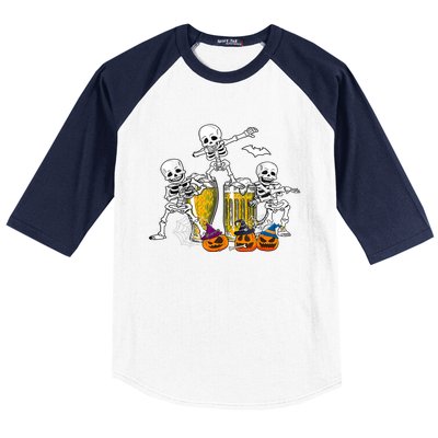 Skeletons Cheers Quirky Beer Halloween Costume Idea Baseball Sleeve Shirt