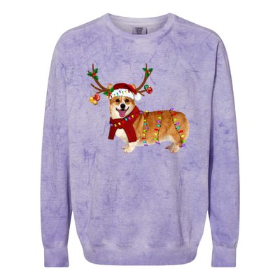 Santa Corgi Reindeer Light Christmas Gift Colorblast Crewneck Sweatshirt