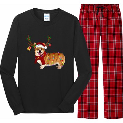 Santa Corgi Reindeer Light Christmas Gift Long Sleeve Pajama Set