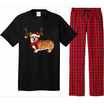 Santa Corgi Reindeer Light Christmas Gift Pajama Set