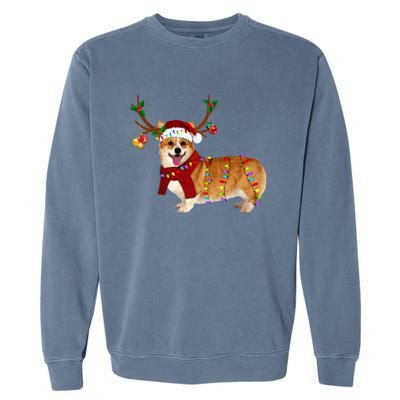 Santa Corgi Reindeer Light Christmas Gift Garment-Dyed Sweatshirt