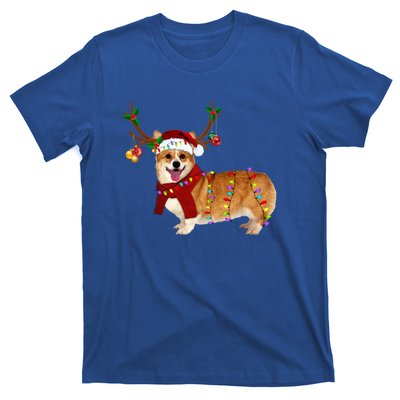 Santa Corgi Reindeer Light Christmas Gift T-Shirt