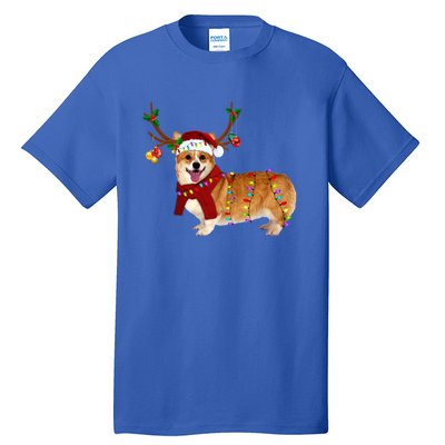 Santa Corgi Reindeer Light Christmas Gift Tall T-Shirt