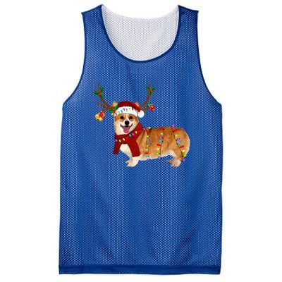 Santa Corgi Reindeer Light Christmas Gift Mesh Reversible Basketball Jersey Tank