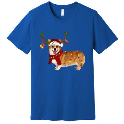 Santa Corgi Reindeer Light Christmas Gift Premium T-Shirt