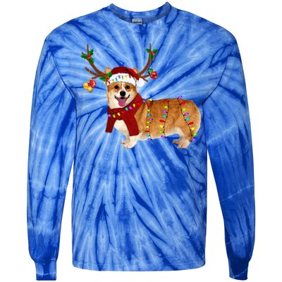 Santa Corgi Reindeer Light Christmas Gift Tie-Dye Long Sleeve Shirt