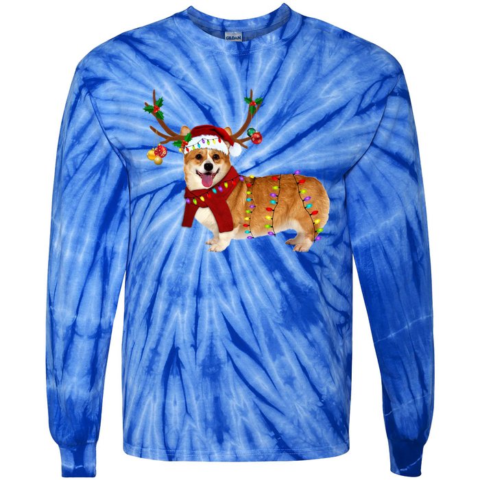 Santa Corgi Reindeer Light Christmas Gift Tie-Dye Long Sleeve Shirt