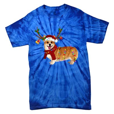 Santa Corgi Reindeer Light Christmas Gift Tie-Dye T-Shirt