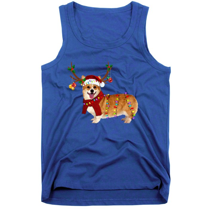 Santa Corgi Reindeer Light Christmas Gift Tank Top