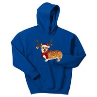 Santa Corgi Reindeer Light Christmas Gift Kids Hoodie