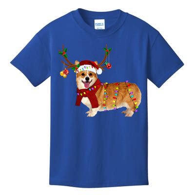 Santa Corgi Reindeer Light Christmas Gift Kids T-Shirt