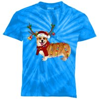 Santa Corgi Reindeer Light Christmas Gift Kids Tie-Dye T-Shirt