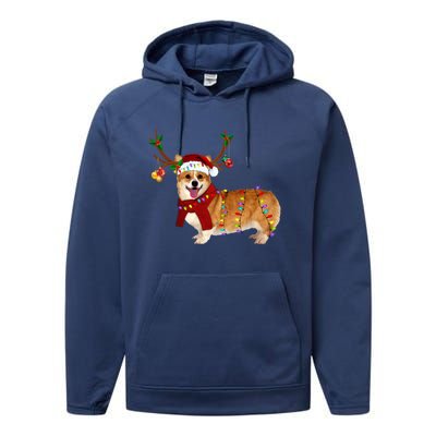 Santa Corgi Reindeer Light Christmas Gift Performance Fleece Hoodie