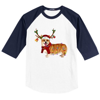 Santa Corgi Reindeer Light Christmas Gift Baseball Sleeve Shirt