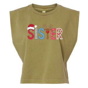 Sister Christmas Reindeer Santa Festive Design Garment-Dyed Women's Muscle Tee