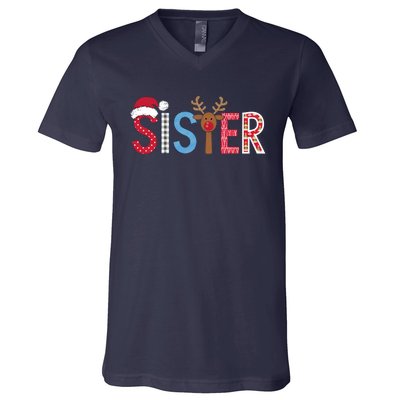 Sister Christmas Reindeer Santa Festive Design V-Neck T-Shirt