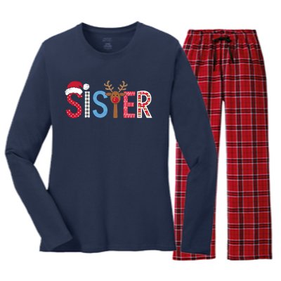 Sister Christmas Reindeer Santa Festive Design Women's Long Sleeve Flannel Pajama Set 