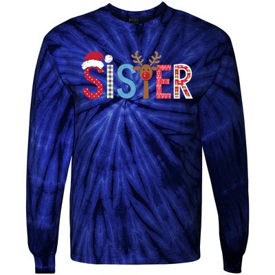 Sister Christmas Reindeer Santa Festive Design Tie-Dye Long Sleeve Shirt