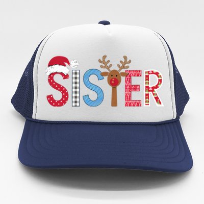 Sister Christmas Reindeer Santa Festive Design Trucker Hat