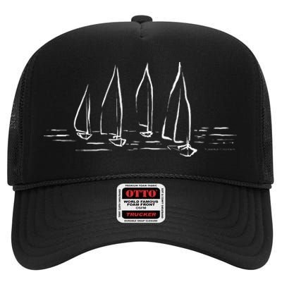 Sailboats Compass Rose Nautical Boating Sailing High Crown Mesh Back Trucker Hat