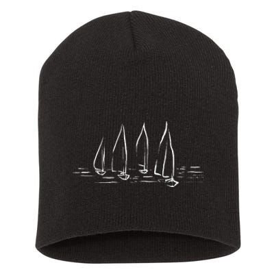 Sailboats Compass Rose Nautical Boating Sailing Short Acrylic Beanie