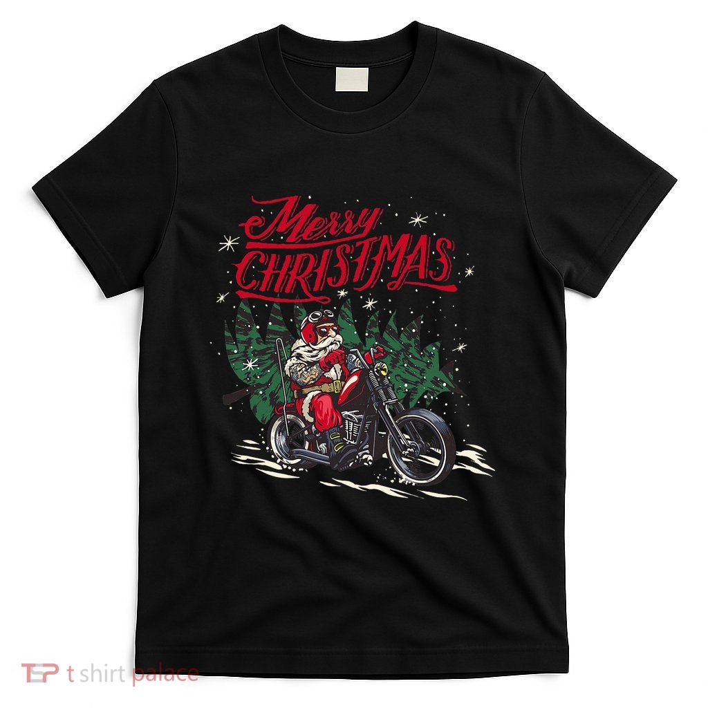 Santa Claus Riding A Motorcycle Christmas Design T-Shirt
