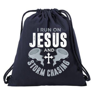 Storm Chaser Run On Jesus And Storm Chasing Tornado Drawstring Bag