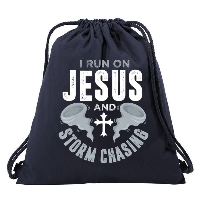 Storm Chaser Run On Jesus And Storm Chasing Tornado Drawstring Bag