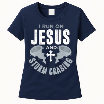 Storm Chaser Run On Jesus And Storm Chasing Tornado Womens T-Shirt