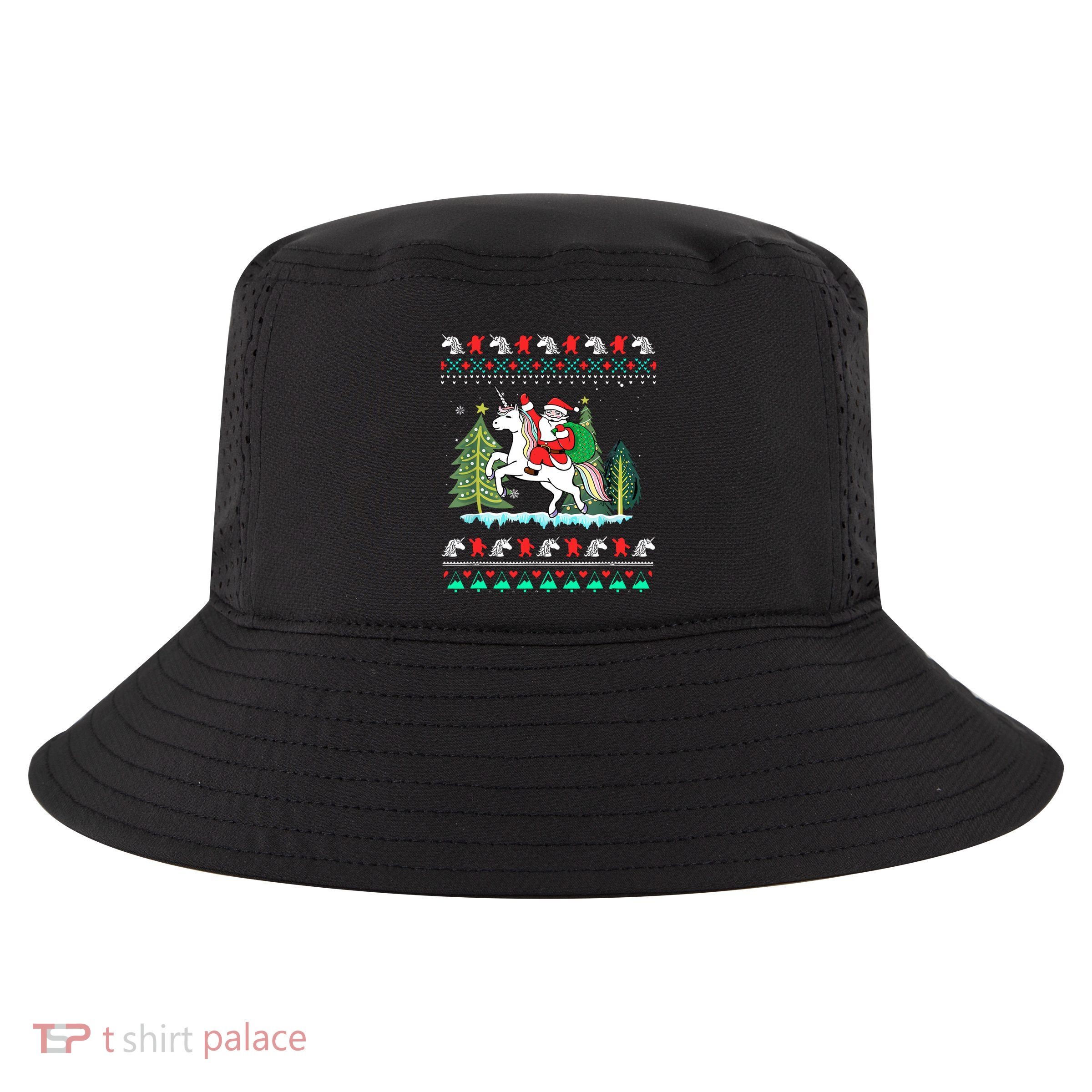 Santa Claus Riding On A Unicorn Ugly Christmas Funny Cool Comfort Performance Bucket Hat