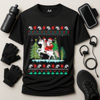 Santa Claus Riding On A Unicorn Ugly Christmas Funny Performance Shirt