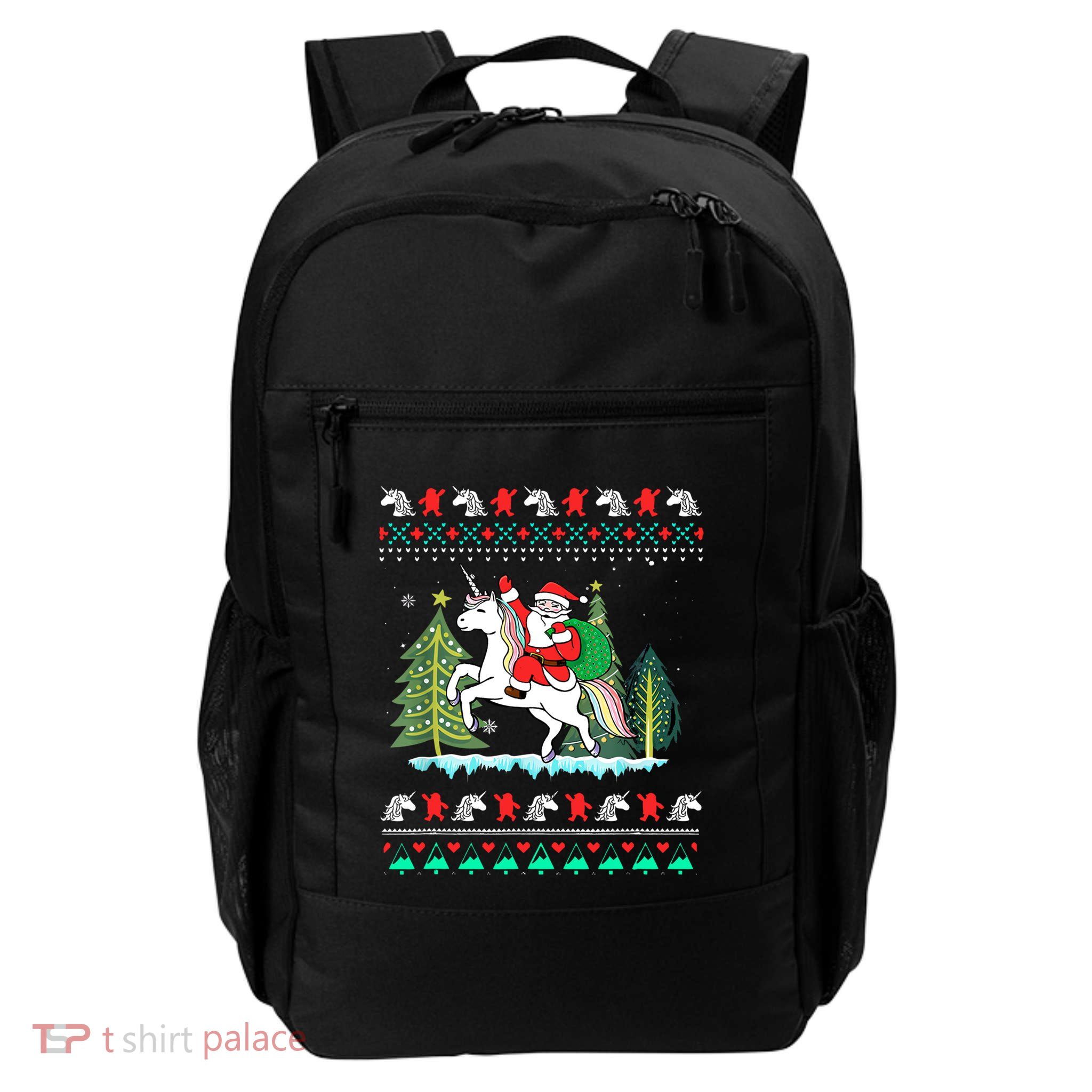 Santa Claus Riding On A Unicorn Ugly Christmas Funny Backpack