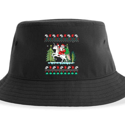 Santa Claus Riding On A Unicorn Ugly Christmas Funny Sustainable Bucket Hat
