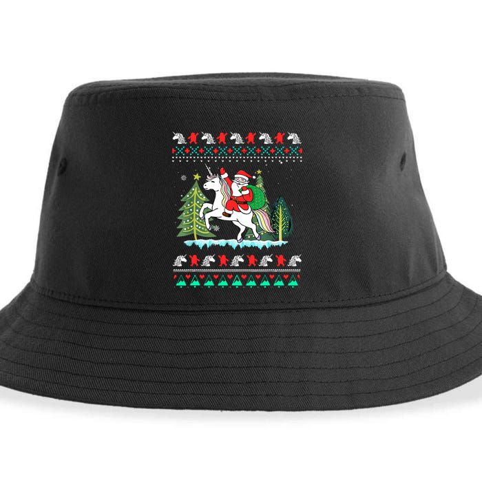 Santa Claus Riding On A Unicorn Ugly Christmas Funny Sustainable Bucket Hat